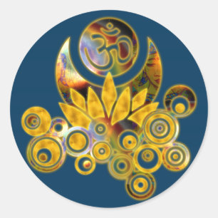 Om Lotus dark blue Classic Round Sticker