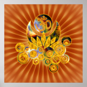 Om Lotus dark orange flower Poster