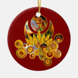Om Lotus   dark red Ceramic Tree Decoration