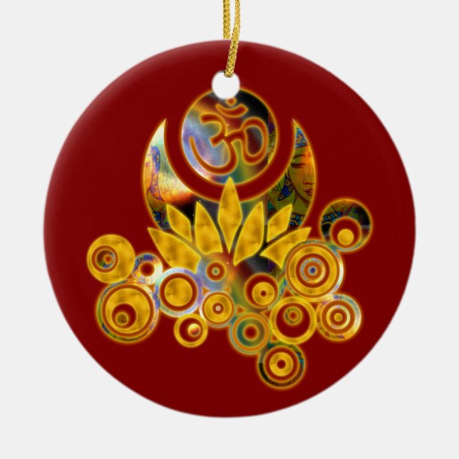 Om Lotus | dark red Ceramic Tree Decoration (Front)