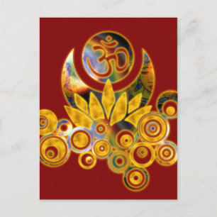 Om Lotus   dark red Postcard