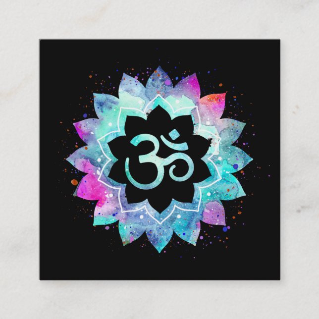 *~* Om Lotus Flower Mandala Aum Symbol Square Business Card (Front)