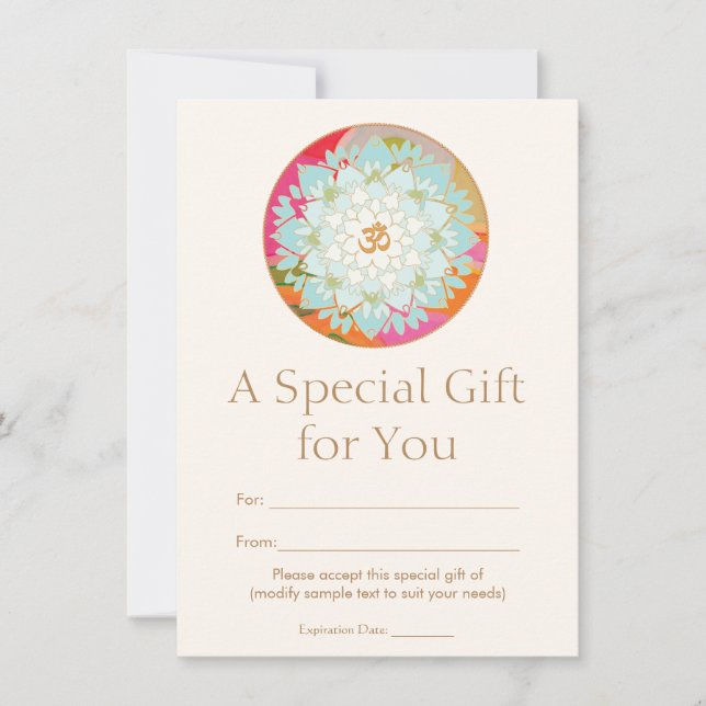 Om Lotus Flower Spiritual Health Gift Certificate (Front)