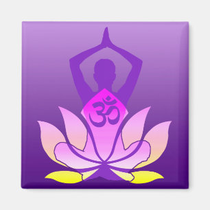 Om Lotus Flower Yoga Pose on Purple Gradient Magnet