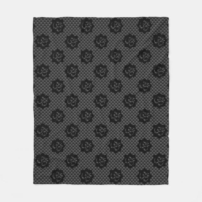 OM Lotus Spirituality Yoga in Carbon Fibre Style Fleece Blanket (Front)