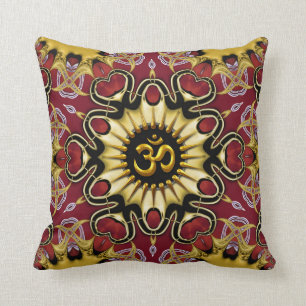 Om Love Hearts Red & Gold Cushion / Pillow