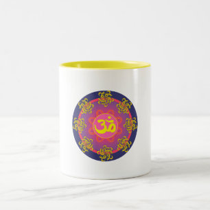 Om Mandala Blue Border Two-Tone Coffee Mug