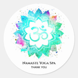 *~* OM Mandala Spiritual Aum Symbol Lotus Flower Classic Round Sticker