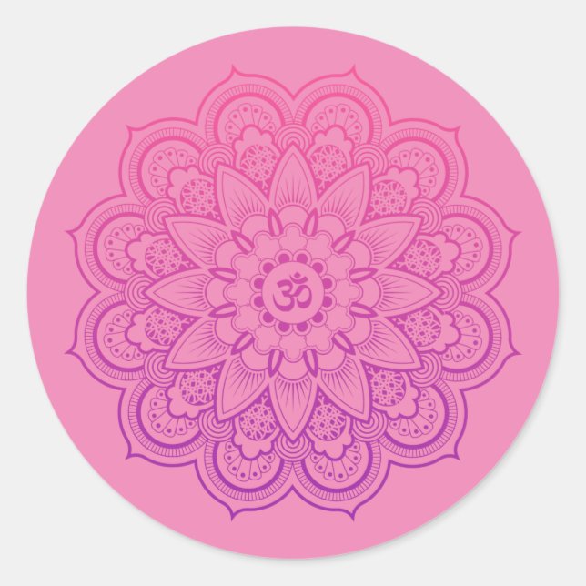 OM Mandala Zen Meditation in Pink and Purple Classic Round Sticker (Front)