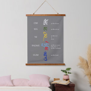 Om Mani Padme Hum Buddhist Mantra In Six Color Hanging Tapestry