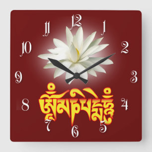 Om mani padme hum mantra square wall clock