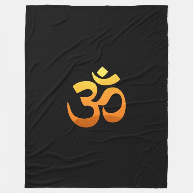 Om Mantra Gold Sun Meditation Yoga Yellow Orange Fleece Blanket (Front)