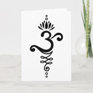 Om Mantra Yoga Symbol Lotus Flower Unalome Ornamen Card
