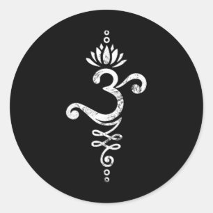 Om Mantra Yoga Symbol Lotus Flower Unalome Ornamen Classic Round Sticker
