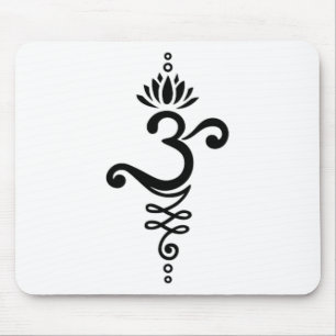 Om Mantra Yoga Symbol Lotus Flower Unalome Ornamen Mouse Pad