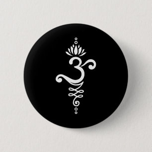 Om Mantra Yoga Symbol With Lotus Flower And Unalom 6 Cm Round Badge