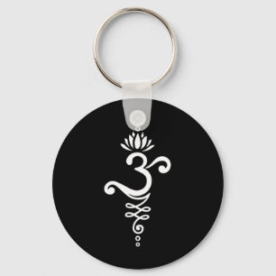 Om Mantra Yoga Symbol With Lotus Flower And Unalom Key Ring