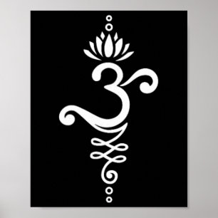 Om Mantra Yoga Symbol With Lotus Flower And Unalom Poster