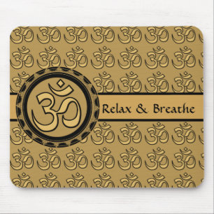 Om Meditation Gold Mousepad Relax & Breathe