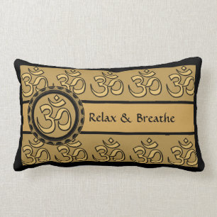 Om Meditation Relax & Breathe Gold Pillow 2
