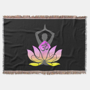 OM Namaste Spiritual Lotus Flower Yoga Colours Throw Blanket