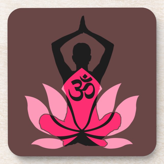 OM Namaste Spiritual Lotus Flower Yoga in Umber Coaster (Front)