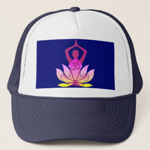 OM Namaste Spiritual Lotus Flower Yoga on Blue Trucker Hat