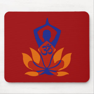OM Namaste Spiritual Lotus Flower Yoga on Crimson Mouse Pad