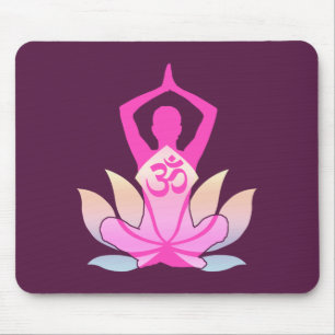 OM Namaste Spiritual Lotus Flower Yoga on Purple Mouse Pad