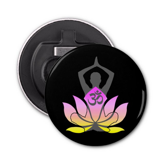OM Namaste Spiritual Lotus Flower Yoga Pose Bottle Opener (Front)