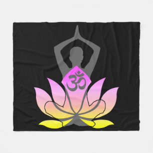 OM Namaste Spiritual Lotus Flower Yoga Pose Fleece Blanket