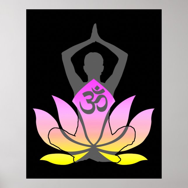 OM Namaste Spiritual Lotus Flower Yoga Pose Poster (Front)