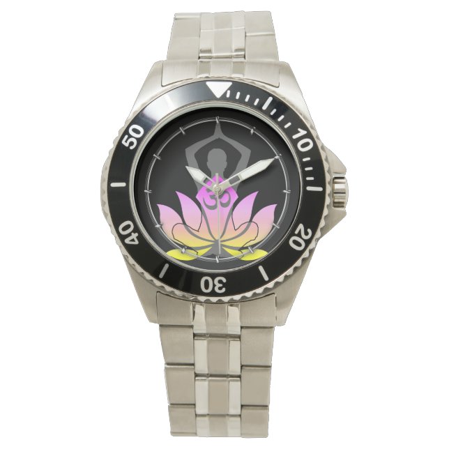 OM Namaste Spiritual Lotus Flower Yoga Pose Watch (Front)