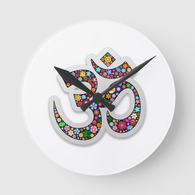Om Ohm Aum Namaste Yoga Symbol Round Clock (Front)