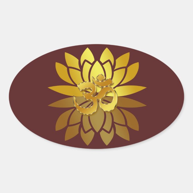 OM Omkara and Gold Coloured Lotus Flower Oval Sticker (Front)