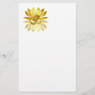OM Omkara and Gold Coloured Lotus Flower Stationery
