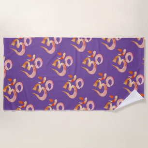 Om Pink Watercolor Mantra Beach Towel