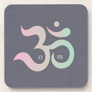 Om Sanskrit zen design pink green blue linen print Coaster