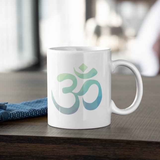 Om Shanti Symbol Geometric Blue Green Teal Large Coffee Mug (Creator Uploaded)