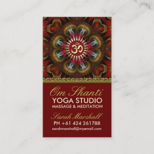 Om Shanti Yoga Red Gold Business Cards