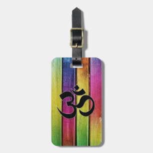 Om sign on multicolor wood luggage tag