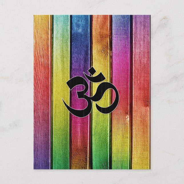 Om sign on multicolor wood postcard (Front)