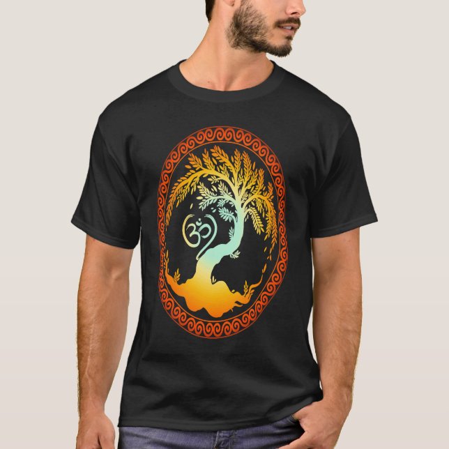 Om Symbol and Yggdrasil Spiritual T-Shirt (Front)