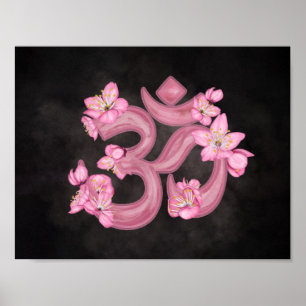 OM symbol Cherry Blossom watercolor Poster