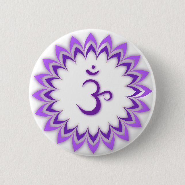 Om Symbol / Crown Chakra 6 Cm Round Badge (Front)