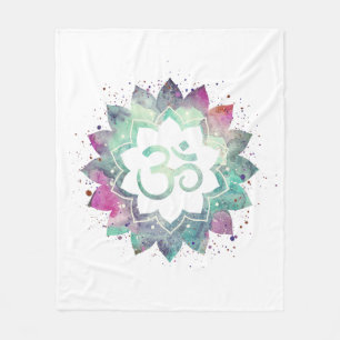 *~* OM Symbol Flower Lotus Mandala White Teal Fleece Blanket