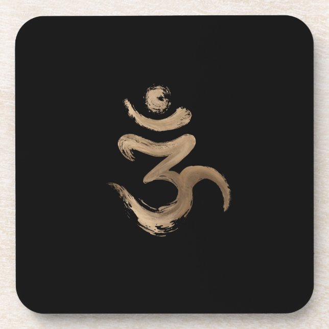 OM symbol - Golden Brushstroke Coaster (Front)