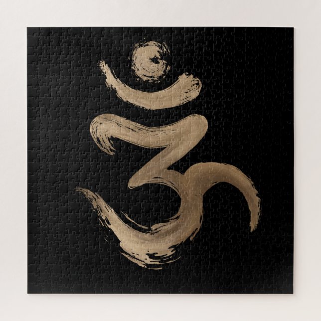OM symbol - Golden Brushstroke Jigsaw Puzzle (Vertical)