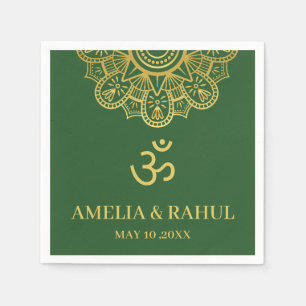 Om Symbol Green Gold Mandala Indian Wedding Napkin