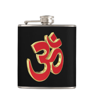 Om symbol hip flask